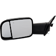 Driver Side Towing Mirror, Power Adjust, Heated, Manual Folding, Textured Black, In-housing Signal Light, No Memory, With Puddle Light, No Auto-Dim, With Blind Spot Detection in Glass