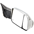Passenger Side Towing Mirror, Power Adjust, Heated, Manual Folding, Chrome, In-housing Signal Light, With Memory, With Puddle Light, No Auto-Dim, No Blind Spot Feature