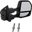 Passenger Side Towing Mirror, Upper - Power Adjust, Lower - Manual Adjust, Heated, Manual Folding, Textured Black, In-housing Signal Light, No Memory, No Puddle Light, No Auto-Dim