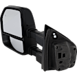 Driver Side Towing Mirror, Upper - Power Adjust, Lower - Manual Adjust, Heated, Power Folding, Paintable, In-housing Signal Light, No Memory, With Puddle Light, No Auto-Dim, No Blind Spot Feature