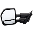 Driver Side Towing Mirror, Power Adjust, Heated, Manual Folding, Textured Black, No Signal Light, No Memory, No Puddle Light, No Auto-Dim, With Blind Spot Detection in Glass