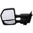 Driver Side Towing Mirror, Power Adjust, Heated, Manual Folding, Textured Black, No Signal Light, No Memory, No Puddle Light, No Auto-Dim, With Blind Spot Detection in Glass