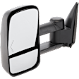 Driver Side Towing Mirror, Power Adjust, Heated, Manual Folding, Textured Black, In-glass Signal Light, No Memory, No Puddle Light, No Auto-Dim, With Blind Spot Glass