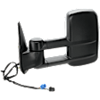Driver Side Towing Mirror, Power Adjust, Heated, Manual Folding, Textured Black, In-glass Signal Light, No Memory, No Puddle Light, No Auto-Dim, With Blind Spot Glass