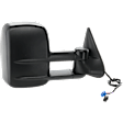 Passenger Side Towing Mirror, Power Adjust, Heated, Manual Folding, Textured Black, In-glass Signal Light, No Memory, No Puddle Light, No Auto-Dim, With Blind Spot Glass