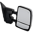 Crew Cab Pickup Passenger Side Towing Mirror, Upper - Power Adjust, Lower - Manual Adjust, Heated Upper Glass; Non-Heated Lower Glass, Manual Folding, Chrome, In-housing Signal Light, No Memory