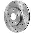 Front, Driver or Passenger Side Brake Disc, Natural Finish, Cross-drilled and Slotted, Vented, 5 Lugs, 276 mm