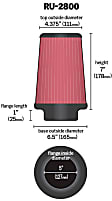 RU-2800 Universal Air Filter - Red, Cotton Gauze, Washable, Universal, Sold Individually