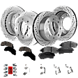 2004 Ford F-250 Super Duty - 4-Wheel Set Front and Rear Brake Disc and Pad Kit, Cross-drilled and Slotted, 8 Lugs, Front-331 mm/Rear-326 mm, Semi-metallic, 4WD, 6.8L 10Cyl, Pro-Line Series  Includes (4) Disc and (2) Pad Set