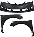 3-Piece Kit, Front Primed Bumper Cover, For Models Without Signal Light Hole, CAPA Certified, Includes (1) Bumper Cover and (2) Fender