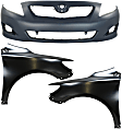 3-Piece Kit, Front Primed Bumper Cover, For Base/CE/LE/XLE Models, Without Spoiler Holes and Fender Signal Light Hole, Japan Built Vehicle, Includes (1) Bumper Cover and (2) Fender