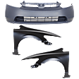 2007 Honda Civic - 3-Piece Kit Front Primed Bumper Cover, Sedan,  Includes (1) Bumper Cover and (2) Fender