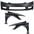 2010 Honda Civic - 3-Piece Kit Front Primed Bumper Cover, Sedan, Includes (1) Bumper Cover and (2) Fender