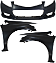 3-Piece Kit, Front Primed Bumper Cover, 2012-2015 Sedan / 2012-2013 Coupe, Includes (1) Bumper Cover and (2) Fender