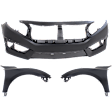 2018 Honda Civic LX - 3-Piece Kit Front Primed Bumper Cover,  North America Built Vehicle, Sedan,  Includes (1) Bumper Cover and (2) Fender