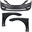 3-Piece Kit, Front Primed Bumper Cover, CAPA Certified, Includes (1) Bumper Cover and (2) Fender