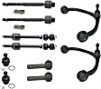 10-Piece Kit Front, Driver and Passenger Side, Upper Control Arm Kit, Includes (2) Ball Joint, (2) Control Arm, (2) Sway Bar Link, and (4) Tie Rod End