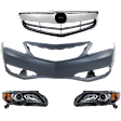 4-Piece Kit, Grille Chrome Shell with Painted Black Insert, Includes (1) Bumper Cover, (1) Grille, and (2) Headlight