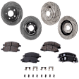 4-Wheel Set Front and Rear Brake Disc and Pad Kit, Cross-drilled and Slotted, 5 Lugs, Ceramic, Except Heavy Duty Brakes, Pro-Line Series, Includes (4) Disc and (2) Pad Set