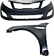2-Piece Kit Front Primed Bumper Cover, USA Built Vehicle, Except Hybrid, CAPA Certified, Includes (1) Bumper Cover and (1) Fender