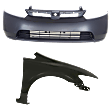2008 Honda Civic - 2-Piece Kit Front Primed Bumper Cover, Sedan, CAPA Certified Includes (1) Bumper Cover and (1) Fender