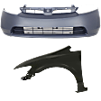 2007 Honda Civic - 2-Piece Kit Front Primed Bumper Cover, Sedan, Includes (1) Bumper Cover and (1) Fender