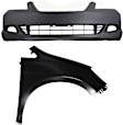 2-Piece Kit, Front Primed Bumper Cover, For Models With Fog Lights and Parking Aid Sensor, Includes (1) Bumper Cover and (1) Fender