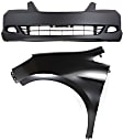 2-Piece Kit, Front Primed Bumper Cover, For Models With Fog Lights and Parking Aid Sensor, Includes (1) Bumper Cover and (1) Fender