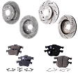 4-Wheel Set Front and Rear Brake Disc and Pad Kit, Cross-drilled and Slotted 5 Lugs Front-277.88 mm/Rear-264.92 mm Front-Ceramic/Rear-Organic Pro-Line Series, Includes (4) Disc and (2) Pad Set