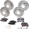 4-Wheel Set Front and Rear Brake Disc and Pad Kit, Cross-drilled and Slotted 5 Lugs Front-277.88 mm/Rear-278 mm Ceramic Pro-Line Series, Includes (4) Disc and (2) Pad Set