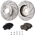 2-Wheel Set Front Brake Disc and Pad Kit, Cross-drilled and Slotted 275 mm Ceramic Pro-Line Series, Includes (1) Brake Pad Set and (2) Brake Disc