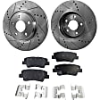 2015 Kia Forte - 4-Piece Kit Rear Brake Disc and Pad Kit, Cross-drilled and Slotted, Organic, 1.8L 4Cyl, Pro-Line Series  Includes (2) Brake Disc and (1) Brake Pad Set