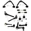 12-Piece Kit Front, Driver and Passenger Side, Upper Control Arms, Includes (2) Ball Joint, (2) Control Arm, (1) Idler Arm, (1) Pitman Arm, (2) Sway Bar Link, and (4) Tie Rod End