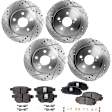 4-Wheel Set Front and Rear Brake Disc and Pad Kit, Cross-drilled and Slotted Front-255.02 mm/Rear-259.08 mm, Includes (4) Disc and (2) Pad Set