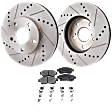 2001 Toyota Camry - 4-Piece Kit Front Brake Disc and Pad Kit, Cross-drilled and Slotted, 5 Lugs, Ceramic, 275mm  Disc, Except 15in. Wheels, 2.2L 4Cyl, Pro-Line Series  Includes (2) Brake Disc and (1) Brake Pad Set