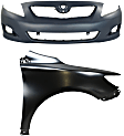 2009 Toyota Corolla - 2-Piece Kit Front Primed Bumper Cover, For Models Without Spoiler Holes, Japan or North America Built Vehicle,  Includes (1) Bumper Cover and (1) Fender