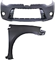 2-Piece Kit Front Primed Bumper Cover, Fits CE/L/LE/LE Eco Sub-Models Only, Without Chrome Grille Surround,  Includes (1) Bumper Cover and (1) Fender