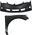 2-Piece Kit, Front Primed Bumper Cover, For Models Without Signal Light Hole, CAPA Certified, Includes (1) Bumper Cover and (1) Fender