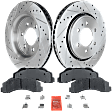 2-Wheel Set Front Brake Disc and Pad Kit, Cross-drilled and Slotted 6 Lugs 350.01 mm Ceramic Pro-Line Series, Includes (1) Brake Pad Set and (2) Brake Disc