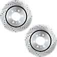 2-Wheel Set Front Brake Disc and Pad Kit, Cross-drilled and Slotted 6 Lugs 350.01 mm Ceramic Pro-Line Series, Includes (1) Brake Pad Set and (2) Brake Disc