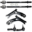 6-Piece Kit Front, Driver and Passenger Side, Lower Control Arm, Includes (2) Control Arm and (4) Tie Rod End
