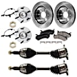 2-Wheel Set Front Brake Kit with Axle Assembly and Wheel Hubs, Plain Surface, 6 Lugs, 305.05 mm, Ceramic, Includes (2) Axle Assembly, (2) Disc, (1) Pad Set, and (2) Wheel Hub