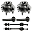 2-Wheel Set Front, Driver and Passenger Side Wheel Hub, Includes (2) Sway Bar Link, (2) Tie Rod End, and (2) Wheel Hub