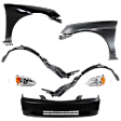 9-Piece Kit Driver and Passenger Side LED Headlight, Includes (1) Bumper Cover, (2) Fender, (2) Fender Liner, (2) Headlight, and (2) Light Bulb