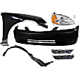 7-Piece Kit Passenger Side LED Headlight, Includes (2) Bumper Bracket, (1) Bumper Cover, (1) Fender, (1) Fender Liner, (1) Headlight, and (1) Light Bulb