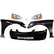 7-Piece Kit Driver and Passenger Side LED Headlight, Coupe, Includes (1) Bumper Cover, (2) Fender, (2) Headlight, and (2) Light Bulb