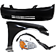 5-Piece Kit Passenger Side LED Headlight, Includes (1) Bumper Cover, (1) Fender, (1) Fender Liner, (1) Headlight, and (1) Light Bulb