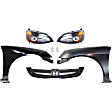 6-Piece Kit Driver and Passenger Side LED Headlight, With bulb(s), OE Replacement, Coupe, Includes (2) Fender, (1) Grille Assembly, (1) Headlight and (2) Light Bulb