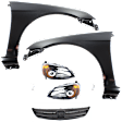 6-Piece Kit Driver and Passenger Side Halogen Headlight, With bulb(s), OE Replacement, Sedan, Includes (2) Fender, (1) Grille Assembly, (1) Headlight and (2) Light Bulb