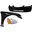 4-Piece Kit Passenger Side Incandescent Headlight, Includes (1) Bumper Cover, (1) Fender, (1) Headlight, and (1) Light Bulb